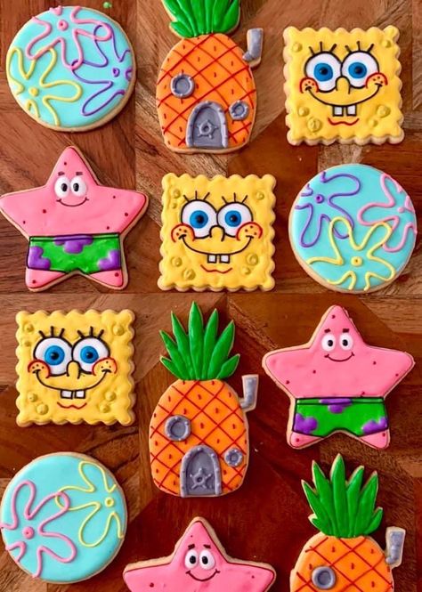 Spongebob Birthday Party Decorations, Dolci Finger Food, Spongebob Birthday Cake, Spongebob Cake, Spongebob Birthday Party, 25th Birthday Parties, Spongebob Party, Spongebob Birthday, Fancy Cookies