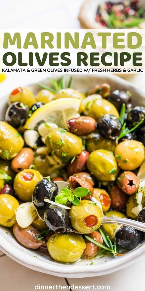 Olive Oil Marinade, Yummy Lunch Recipes, Pickled Olives, Vegan Snack Recipes, Marinated Olives, Olive Salad, Elegant Appetizers, Olive Recipes, Best Appetizer Recipes