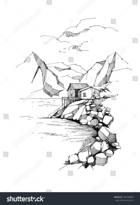 Norway landscape sketchNorway#landscape#sketch Ridge Drawing, Norway Drawing, Norwegian Tattoo, Sketch Tattoos, Norway Landscape, Mountain Sketch, Norway Nature, Christmas Drawings, Scenic Pictures