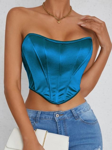 SHEIN BAE Solid Hanky Hem Tube Top | SHEIN USA Maxi Skirt Outfits, Hanky Hem, Strapless Crop Top, Round Neck Sweaters, Plus Size Maxi Dresses, Bustier Top, Bustiers, Midi Dress Bodycon, Knit Sweater Cardigan