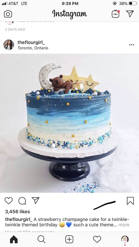 Sky Theme Cake, Bear Baby Shower Cake, Baby Shower Cake Decorations, Champagne Cake, Strawberry Champagne, Teddy Bear Baby Shower, Theme Cake, Baby Bear Baby Shower, Moon Cake