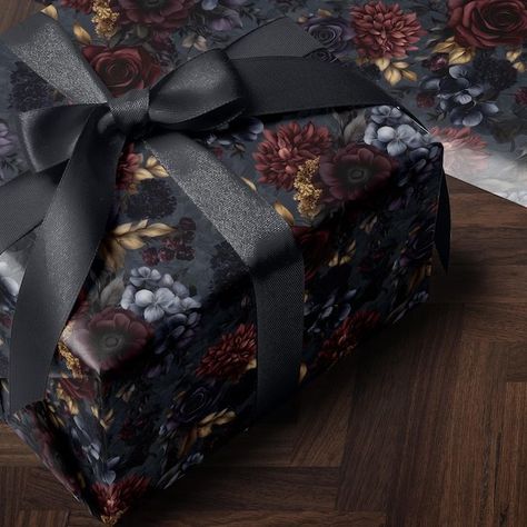 HouseOfParlington - Etsy Moody Background, Black And White Roses, Flower Wrapping Paper, Dark Florals, Academia Decor, Dark Academia Decor, Shades Of Burgundy, Gothic Gifts, Childrens Christmas