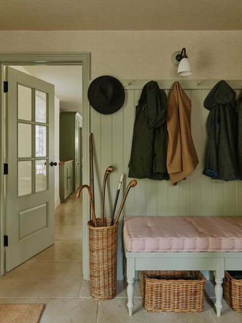 Boot room ideas, plus advice on how to do them right | House & Garden Mudroom Aesthetic, Pink Mudroom, English Boot Room, Garden Mudroom, Boot Room Ideas, Drop Station, Office Cottage, Hallway Mudroom, Boot Rooms