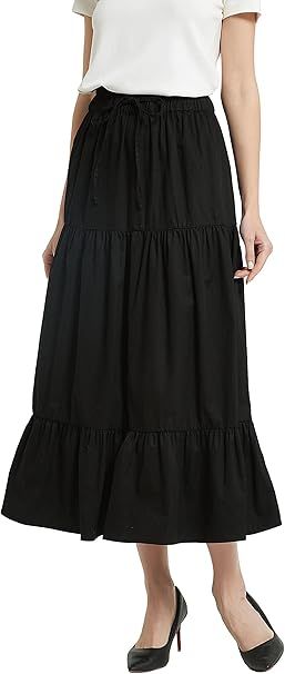 Tronjori Womens A Line Long Midi Denim Skirt Tired Pleated Layers Elastic Waist Front Drawstring, Denim Blue, XX-Large : Amazon.ca: Clothing, Shoes & Accessories Long Midi Skirt, Midi Denim Skirt, Flare Maxi Skirt, Long Midi, Midi Denim, Denim Midi Skirt, Southern Belle, Maxi Skirts, Denim Blue