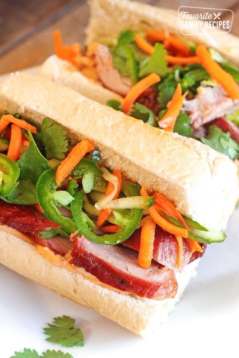 Chinese BBQ Pork (Char Siu) | Favorite Family Recipes Bahn Mi Sandwich Pork, Pork Bahn Mi, Bahn Mi Sandwich, Pork Banh Mi, Banh Mi Recipe, Bbq Pork Sandwiches, Vietnamese Sandwich, Vietnamese Pork, Bahn Mi