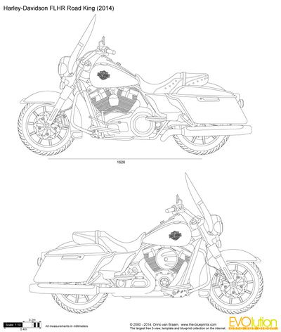 Harley-Davidson FLHR Road King Harley Motorcycle Drawing, Harley Davidson Drawing Pencil, Harley Davidson Sketch, Harley Davidson Drawing, Harley Davidson Logo Outline, Harley Davidson Blueprint, Harley Davidson Road King, King Drawing, Skull Art Tattoo