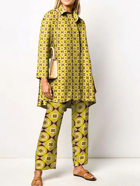 Most Popular Dresses 2022, Circle Print, Patchwork Shirt, Two Piece Pants Set, Geometric Circle, Womens Long Sleeve Shirts, Women Sleeve, Electronic Devices, Casual Sets