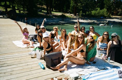 Bachelorette Party Lake Weekend, Lake Tahoe Bachelorette Party, Tahoe Bachelorette, Bachelorette Party Lake, Cabin Weekend, Bachelorette Inspo, Lake Activities, Camp Lake, Bachelorette Themes