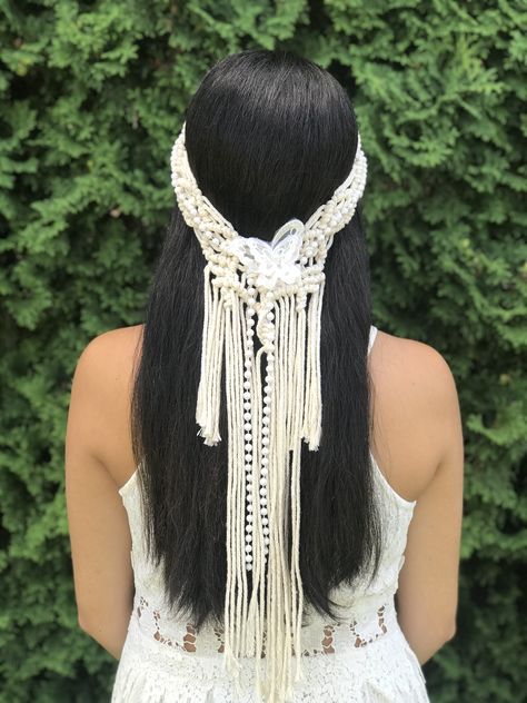 Macrame Veil, Bohemian Veils, Boho Veil, Macrame Wedding Decor, Unique Veil, Macrame Headband, Bohemian Headpiece, Boho Veils, Fringe Hair