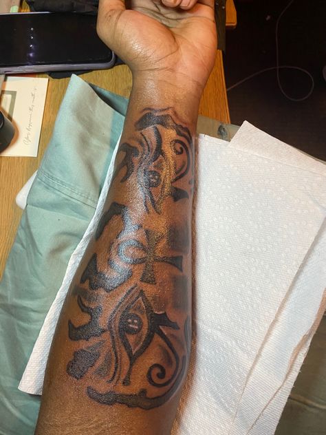 502 Tattoo, Medium Forearm Tattoo Men, Yin Yang Hand Tattoo, Otf Tattoo Design, Moorish Tattoo, God Verses Tattoos, Male Collar Bone Tattoo, Sideways Forearm Tattoo, Black Guy Tattoos