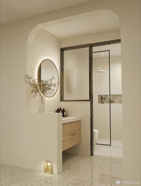 Toilet Partition Design, Interior Design Toilet, Small Shower Room, Toilet And Bathroom Design, Beautiful Bathroom Decor, Loft House Design, Spa Interior Design, Small Bathroom Sinks, Bathroom Design Layout