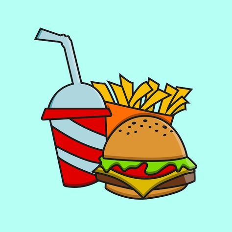 Burger And Fries Drawing, Fries Drawing, Burger And Fries, Premium Vector, Graphic Resources, Vector Illustration, Drawings