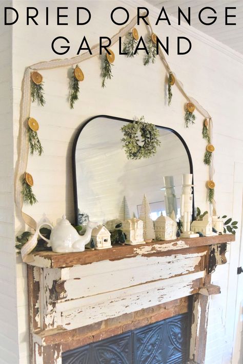 DIY Christmas décor for the farmhouse mantel! Anyone who love a fresh, natural, old-fashioned look with a minimalist boho vibe will love this easy, simple DIY dried orange and rosemary garland. Hang it in the kitchen or over the mantel for a bit of Christmas cheer! #Christmas #DIY #farmhouse #EASY #manteldecor #natural #citrus #orange Rosemary Garland, Christmas Bucket List Printable, Southern Red Velvet Cake, Georgia Christmas, Farmhouse Mantel, Christmas Bucket List, Christmas Bucket, Dried Oranges, Christmas Décor