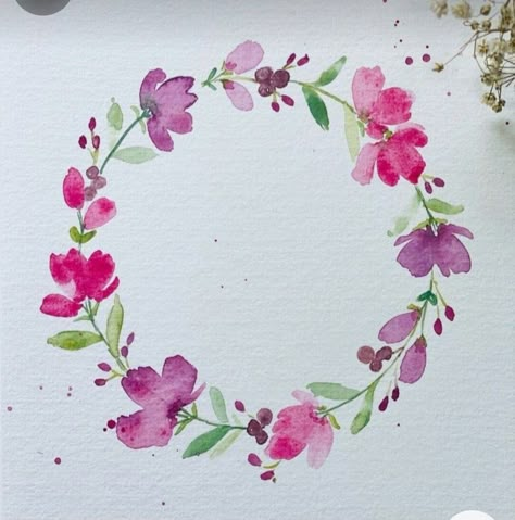 Simple Watercolor Borders, Watercolour Wreath Floral, Watercolor Wreath Simple, Watercolour Flower Wreath, Simple Wreath Drawing, Flower Wreath Painting, Watercolor Floral Border, Watercolour Wreath, Painted Floral Wreath