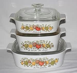 Set of 3 - Vintage 1970s Corning Ware" Spice O' Life" Glass 1 Quart, 1 1/2 Quart & 2 Liter Skillet Casserole Baking Dishes w/Lids Skillet Casserole, Vintage Bakeware, Casserole Set, Baking Dishes, Vintage Stuff, Facade House, Bakeware, Set Vintage, Vintage 1970s