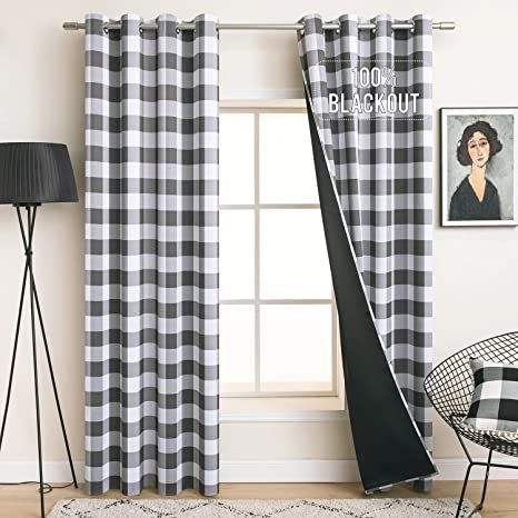 MIULEE Buffalo Plaid Curtains for Farmhouse Bedroom, Blackout Window Drapes with Grommets for Living Room Darkening Light Blocking and Thermal Insulated Set of 2 Panels, W 52" x L 84" Grey and White Buffalo Plaid Curtains, Plaid Curtains, Farmhouse Curtains, Blackout Drapes, Window Drapes, Farmhouse Bedroom, Blackout Windows, Room Darkening, Curtains Bedroom