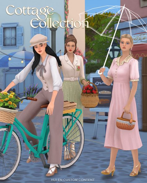 Sims 4 Cc Maxis Match Clothing Vintage, Sims Vintage Cc, Sims 4 Cottagecore, Sims Cottage, The Sims 4 Pack, Cottage Core Clothes, Sims 4 Cottage, Cottage Dress, Cc Clothes