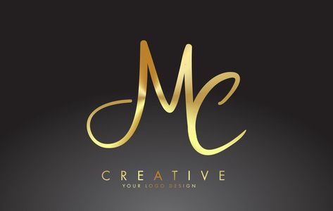 Handwritten MC M C Letters Logo. MC M C Sign with Golden Wire Effect. Mc Logo Design Ideas, Mc Logo Design, Qm Logo, M Logo Design, C M, M Letter Images, Mc Logo, Cm Logo, C Letter