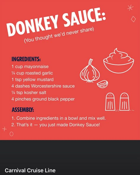 Donkey Sauce Recipe, Carnival Cruise Recipes, Carnival Eats Recipes, Blooming Onion Sauce, Donkey Sauce, Homemade Sauce Recipes, Carnival Food, Salad Dressing Recipes Homemade, Dipping Sauces