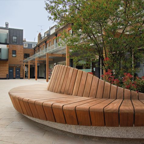 A prestigious location required some extra special custom seating. #woodscape #streetfurniture #hardwood #designthenation Park Bench Design, Outdoor Bench Seating, Urban Furniture Design, Cheap Patio Furniture, Parks Furniture, Urban Landscape Design, Cheap Patio, Public Seating, Wall Seating