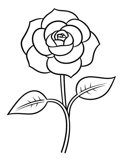 Rose Drawing Simple Sketch, Rose Cartoon Drawing, Rose Flower Drawing Design, Outline Drawings Simple, Easy Rose Drawing Simple, Flower Coloring Pages Free Printable, Easy Rose Drawing, Pretty Flower Drawing, Rose Flower Drawing