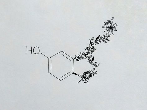 Serotonin Molecule Tattoo Flower, Serotonin Molecule Art, Serotonin Molecule Tattoo, Dopamine Tattoo, Geometric Tattoo Stencil, Serotonin Tattoo, Chemistry Tattoo, Soft Tattoo, Dna Tattoo