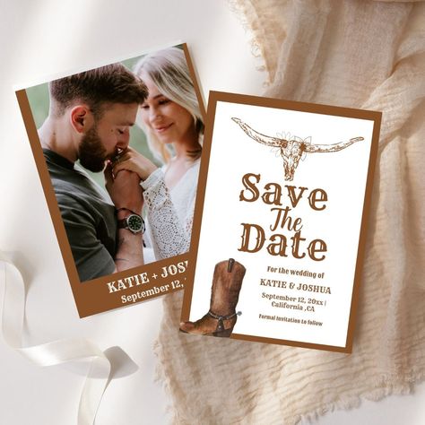 Western Save The Dates, Rustic Wedding Save The Dates, Cowboy Wedding, Date Invitation, Party Stationery, Etsy Ideas, The Wild West, Cute Wedding Ideas, Wedding Preparation