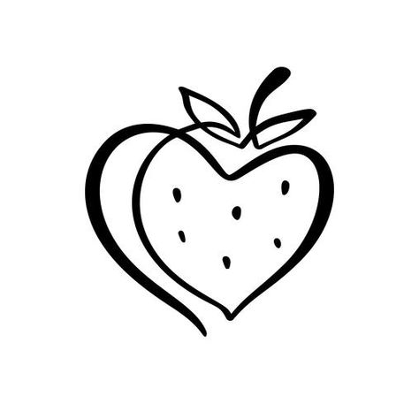 Strawberry Outline, Strawberry Logo, Sketch Logo, Strawberry Tattoo, Strawberry Hearts, Doodle Icon, Heart Illustration, Vector Sketch, Print Ideas