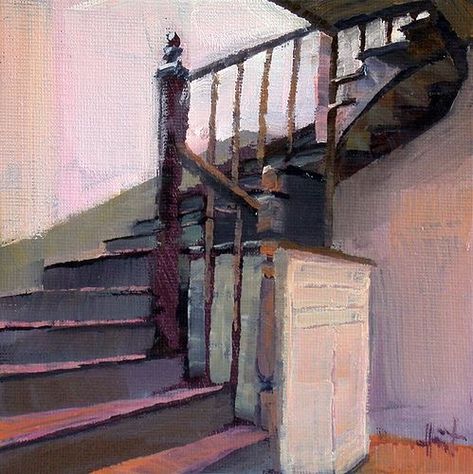 Staircase Painting Art, Staircase Painting Canvas, Painting Of Stairs, Staircase Illustration, Staircase Painting, Stairs Painting, Staircase Photos, Staircase Drawing, Drawing Landscapes