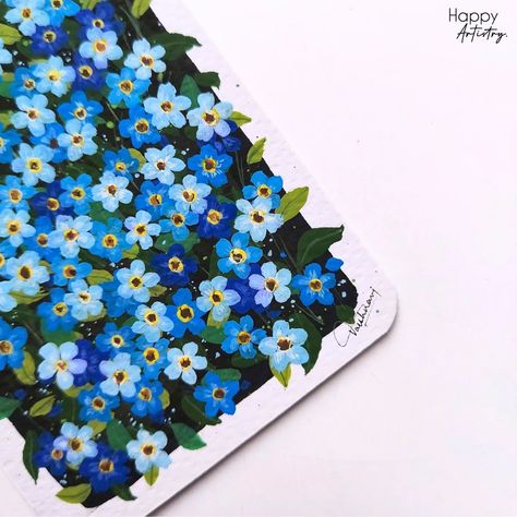 Forget me nots using gouache✿💕 Did you know? In medieval times, forget me nots were believed to prevent lovers from forgetting each other. #gouacheart #forgetmenots #gouacheflowers #polaroidpainting #minipainter #floralpainting Forget Me Not Flowers Painting, Forget Me Not Flowers Drawing, Forget Me Not Painting, Forget Me Not Art, Forget Me Nots Flowers, Gouache Flowers, Wildflower Drawing, Diy Artwork, Gouache Art