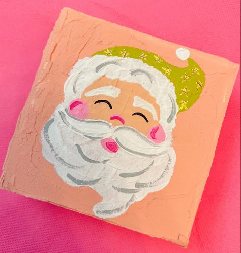 Diy Christmas Artwork, Easy Santa Painting, Christmas Painting Ideas Easy, Diy Christmas Canvas, Santa Paintings, Painted Santa, Painting Christmas, Christmas Wood Crafts, Christmas Canvas