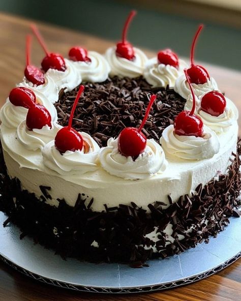 Kitchen's Whispers White Cherry Cake, Simple Black Forest Cake, Ice Cream Sunday, 8 Inch Cake, White Forest, Black Forest Cake, Cherry Cake, Cake Inspo, Forest Cake