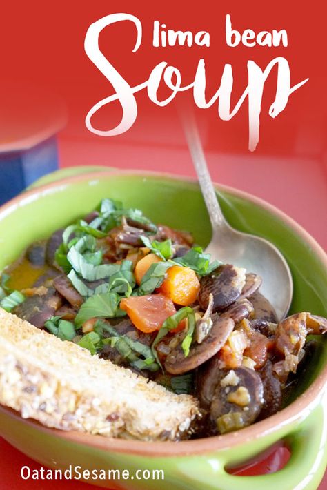 GIANT BEAN SOUP! This vegetable based Giant Bean Soup features lima beans, carrots, celery, shallots and garlic. | #Christmas | #LIMABEANS | #SoupRecipes | #SOUP |  #VegetarianRecipes | #VeganRecipes | #PLANTBASED | #HealthyRecipes at OatandSesame.com #oatandsesame Healthy Bean Soup, Lima Bean Soup, Beans Soup, Soup Vegetarian, Plant Based Recipe, Healthy Beans, Vegan Plant Based, Lima Bean, How To Cook Beans