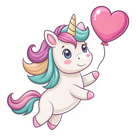 Unicorn Flying, Flying Unicorn, Balloon Cartoon, Unicorn Illustration, Holiday Icon, Vector Icons Illustration, 99 Design, Heart Balloons, Cute Unicorn