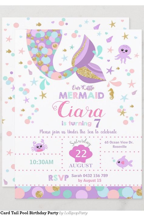 Mermaid Invitation Card Tail Pool Birthday Party Mermaid Invitation Card, Mermaid Birthday Card, Mermaid Birthday Party Invitations, Mermaid Invitation, 7 Birthday, Mermaid Invitations, Pool Birthday, Mermaid Birthday Invitations, Pool Birthday Party