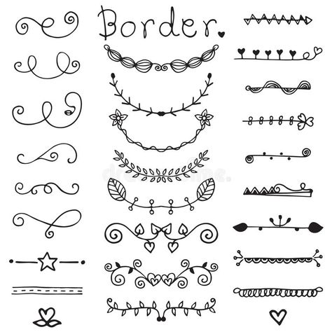 Cute Of Doodle Border Vector Set In Black Line Stock Vector - Illustration of cute, empty: 104670561 Ornamental Lines, Hand Drawn Borders, Drawn Borders, Doodle Borders, Line Doodles, Border Vector, Hand Doodles, Page Borders Design, Free Hand Drawing