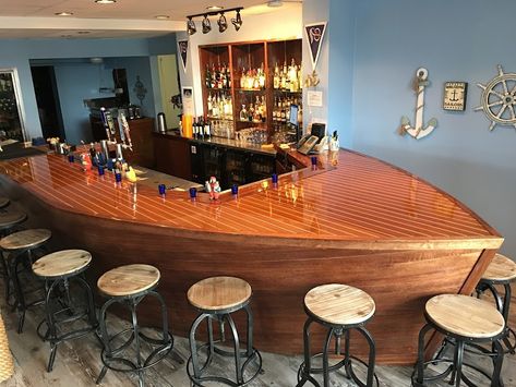 Nautical Restaurant Decor, Boat Bar Design, Nautical Bar Ideas, Backyard Bar And Grill Ideas, Boat Bar Ideas, Happy Hour Aesthetic, Modern Outdoor Bar, Backyard Bar And Grill, Nautical Bar