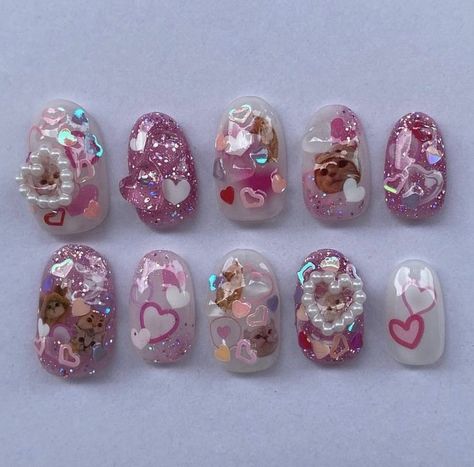 Nail Ideas For Spring, Confetti Nails, 2023 Pink, Colored Acrylic Nails, Pretty Gel Nails, Really Cute Nails, Soft Nails, Cat Nails, Slime Asmr