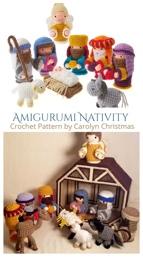 Nativity Set Free Crochet Patterns & Paid - DIY Magazine Crocheted Nativity Free Pattern, Amigurumi Nativity, Santa Apron, Nativity Crochet, Nativity Pattern, Crochet Nativity, Crochet Baby Doll, Fancy Crochet, Crochet Patterns Ideas