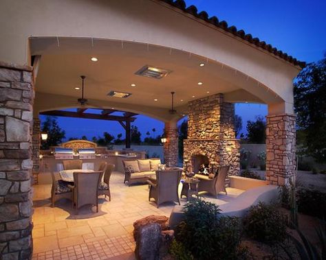 fireplace and columns Mediterranean Patio, Covered Backyard, Backyard Covered Patios, Covered Patio Design, Patio Remodel, Outdoor Patio Designs, Group Picture, Outside Patio, Backyard Patio Designs