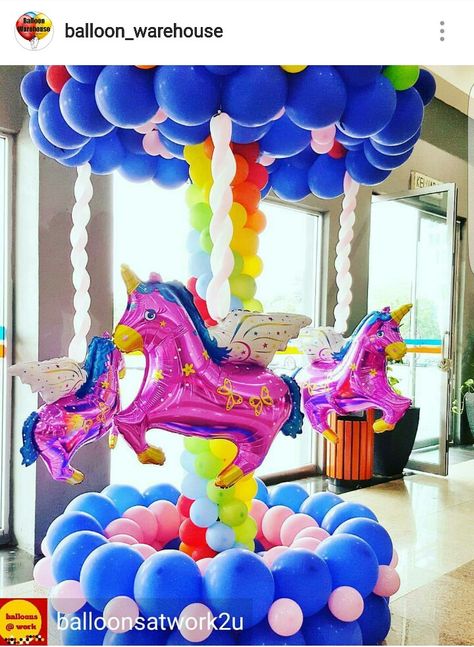 Balloon Pony Carousel Balloon Carousel, Balloon Projects, Carousel Theme, Balloon Store, Horse Balloons, Carousel Birthday Parties, Carnival Party Decorations, Circus Birthday Party Theme, Balloon Arrangement