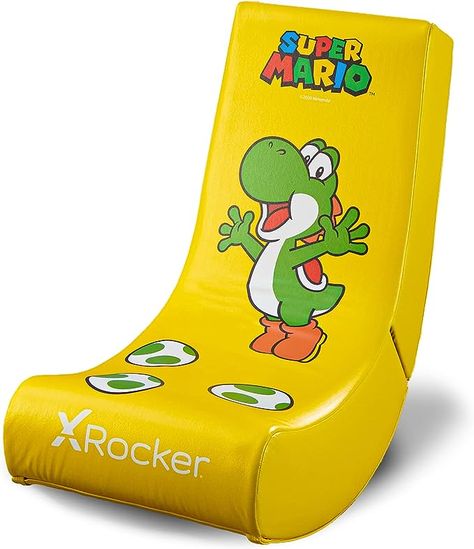 Amazon.com : X Rocker Super Mario Yoshi Video Gaming Floor Chair, Official All-Star Edition Nintendo Collectible, Faux Leather, Foldable, 5000301, 33.46" x 16.14" x 25.59", Yoshi Yellow : Home & Kitchen Small Chair For Bedroom, Mario All Stars, Super Mario All Stars, Mario Toys, Mario Yoshi, Super Mario Games, Iconic Artwork, Rocker Chairs, Toys Toys