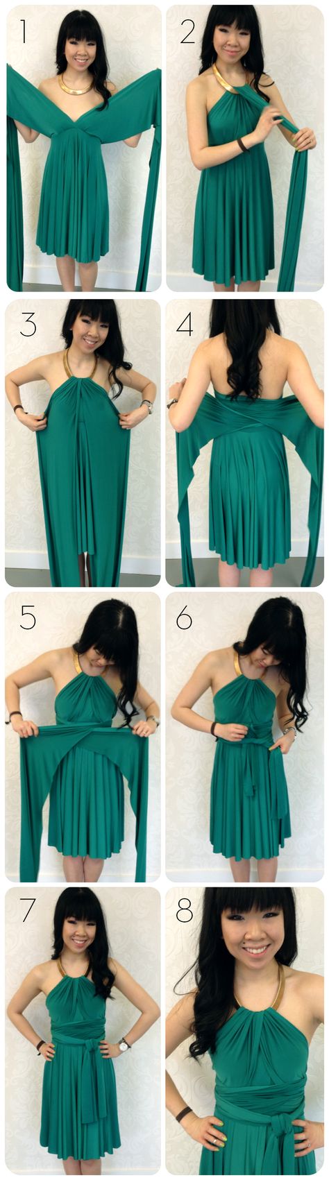 Use a necklace to create a metallic halter neckline with your convertible dress! An easy way to refashion with existing pieces! Infinity Dress Styles, Diy Vetement, Infinity Dress, Convertible Dress, A Necklace, Diy Dress, Halter Neckline, Diy Fashion, Diy Clothes