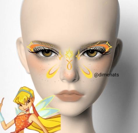 Makeup idea Winx Stella Winx Makeup Inspired, Winx Inspired Makeup, Winx Makeup, Graphic Liner Ideas, Makeup Catalog, Stella Makeup, Liner Ideas, Big Makeup, Creepy Makeup