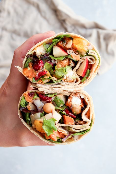 vegetarian harvest wrap | cait's plate Hand Held Food, Kale Quinoa Salad, Vegan Roast, Meatless Dinner, Diced Apples, Honey Mustard Chicken, Salad Wraps, Apples And Cheese, Big Salad