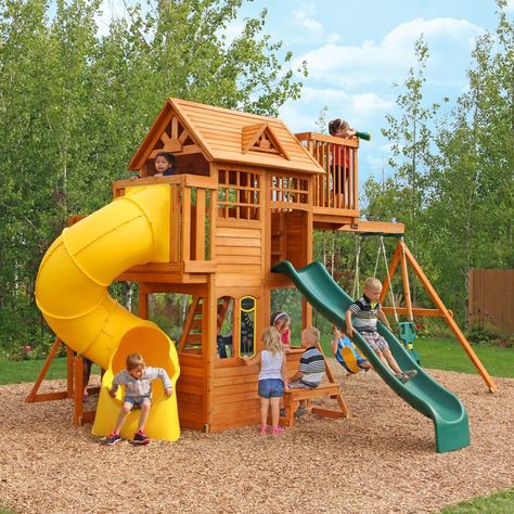 Skyline II Wooden Swing Set / Playset Fort Playhouse, Outdoor Playsets, Backyard Jungle Gym, Backyard Playset, Wooden Playground, Kids Backyard Playground, Kids Backyard, Kids Play Set, Playground Set