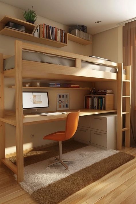 loft bed Small Shared Bedroom Ideas, Boys Loft Bedroom, Small Shared Bedroom, Small Room Setup, Loft Beds For Teens, Bunk Beds Small Room, Small Bedroom Ideas For Women, Modern Loft Bed, Shared Bedroom Ideas