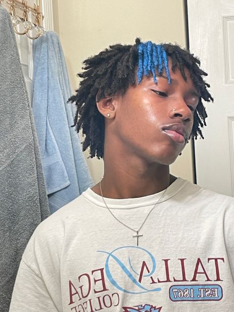 Short Locks Hairstyle Men, Color Dreads Black Man, Blue Dyed Locs, Blue Dreads Men, Green Locs Men, Blue Locs Men, Short Locs Hairstyles Men, Dyed Locs Men, Blue Hair Men