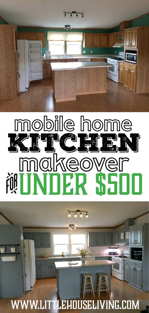 Mobile Home Kitchen Cabinets, Mobile Home Redo, Cheap Kitchen Remodel, Mobile Home Remodeling, Mobile Home Makeovers, Mobile Home Makeover, Simple Kitchen Remodel, Mobile Home Renovations, Mobile Home Kitchen