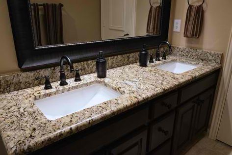 Why Granite Bathroom Countertops are growing in Popularity Granite Bathroom Countertops, Bathroom Vanity Countertops, Granite Bathroom, Granite Vanity, Best Kitchen Design, Outdoor Kitchen Countertops, Custom Bathroom Vanity, Brown Granite, Santa Cecilia